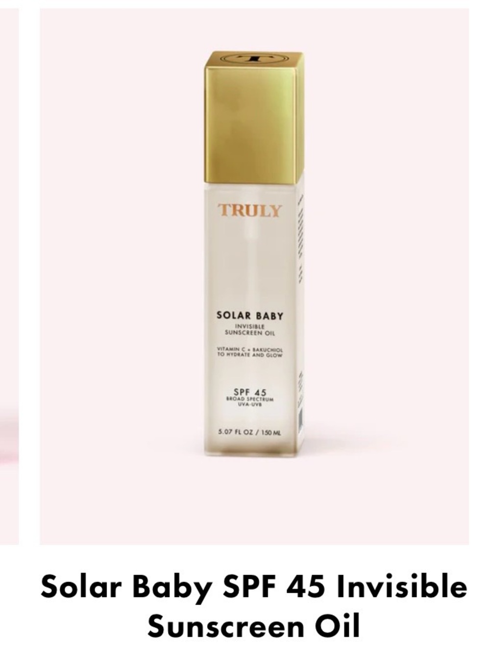 TRULY Solar Baby Invisible Sunscreen Oil — Gold & Pink Accents